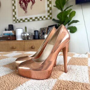 BRIAN ATWOOD GOLD CLASSIC PUMP HEELS LEATHER STILETTO WOMENS SIZE 36